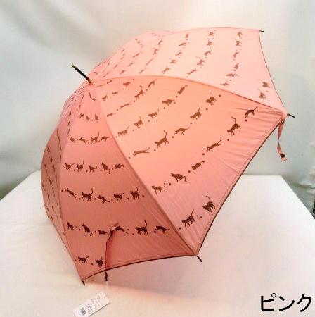 【雨傘】【長傘】パイピング＆ステッチうず猫柄細巻軽量ジャンプ傘
