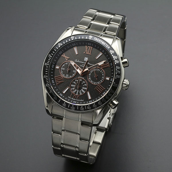 正規品SalvatoreMarra腕時計サルバトーレマーラ SM15116-SSBKPG 電波ソーラー クロノグラフ メンズ腕時計