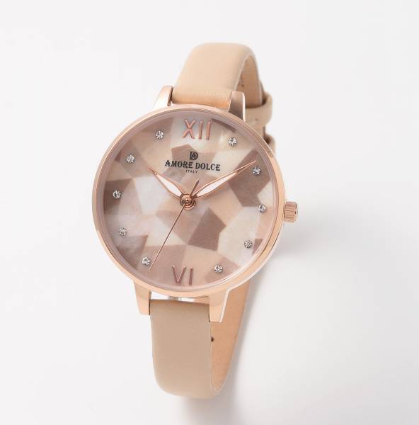 正規品AMORE DOLCE腕時計アモーレドルチェ AD18304-PGWHMOP/BE MOP文字盤 革ベルト レディース腕時計