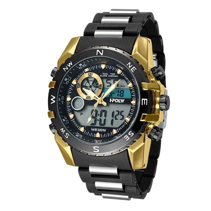 アナデジ HPFS615-YGBK アナログ&デジタル クロノグラフ 防水 ダイバーズウォッチ風メンズ腕時計