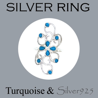 リング-10 / 1-2351 ◆ Silver925 シルバー デザイン リング ターコイズ