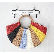 カゴバッグ　ハンドバッグ　トートバッグ　カラフル　 シンプル　編み　手作り　ビーチ　ハンドメイド