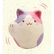 【新登場！日本製です！ほっこり可愛いちぎり和紙の置物！　ちぎり和紙 カラフル招き猫(５種)】紫×ピンク