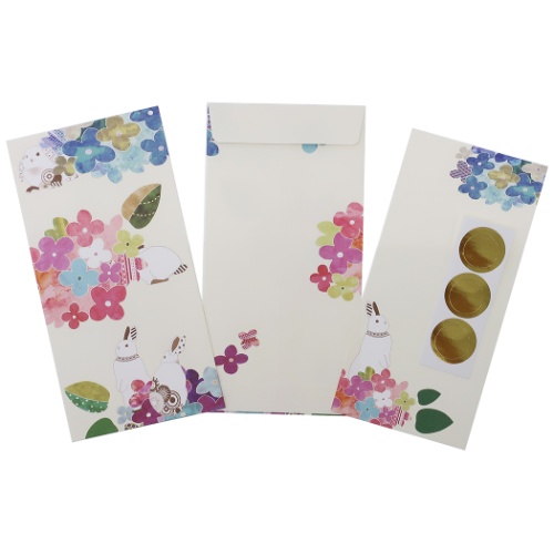 【ポチ袋】古澤ナオ 長札ぽち袋3枚セット 紫陽花とうさぎ