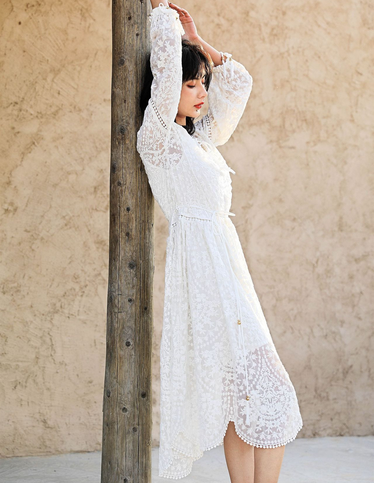 ミモレ丈 レースワンピース 白 レディースワンピース アパレル 株式会社 シャローム 問屋 仕入れ 卸 卸売の専門 仕入れならnetsea