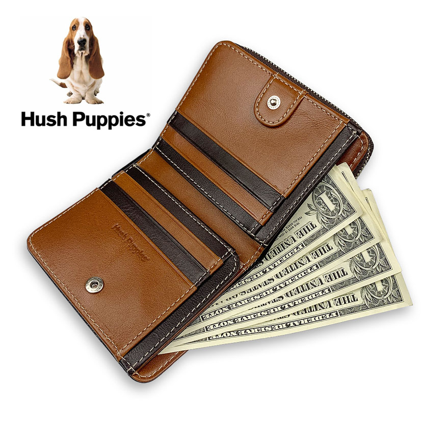 全3色 Hush Puppies ハッシュパピー リアルレザー 二つ折り財布