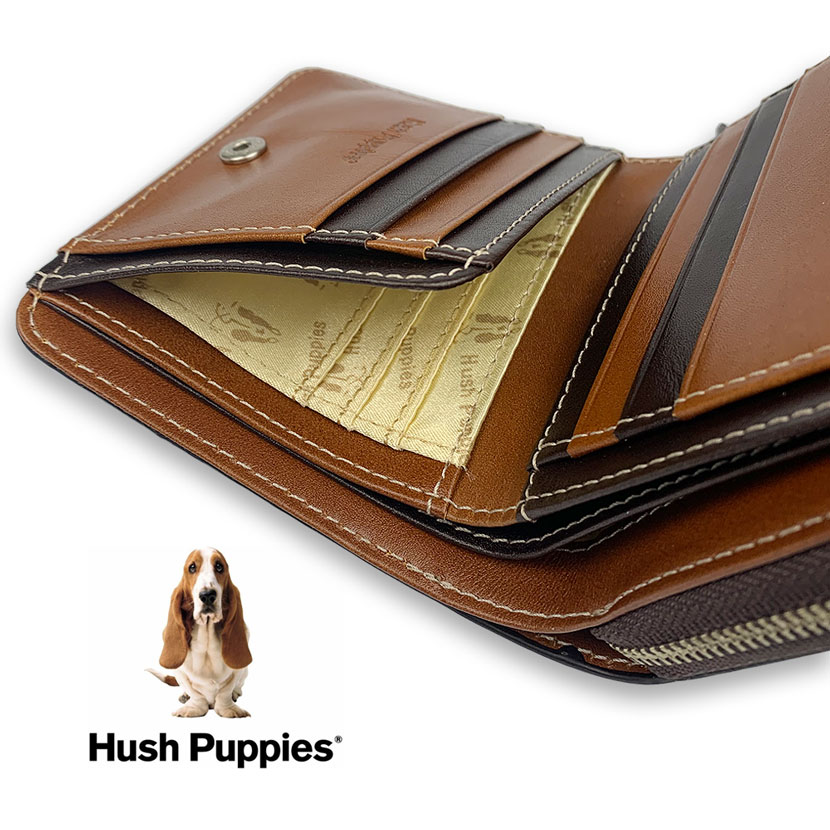 全3色 Hush Puppies ハッシュパピー リアルレザー 二つ折り財布