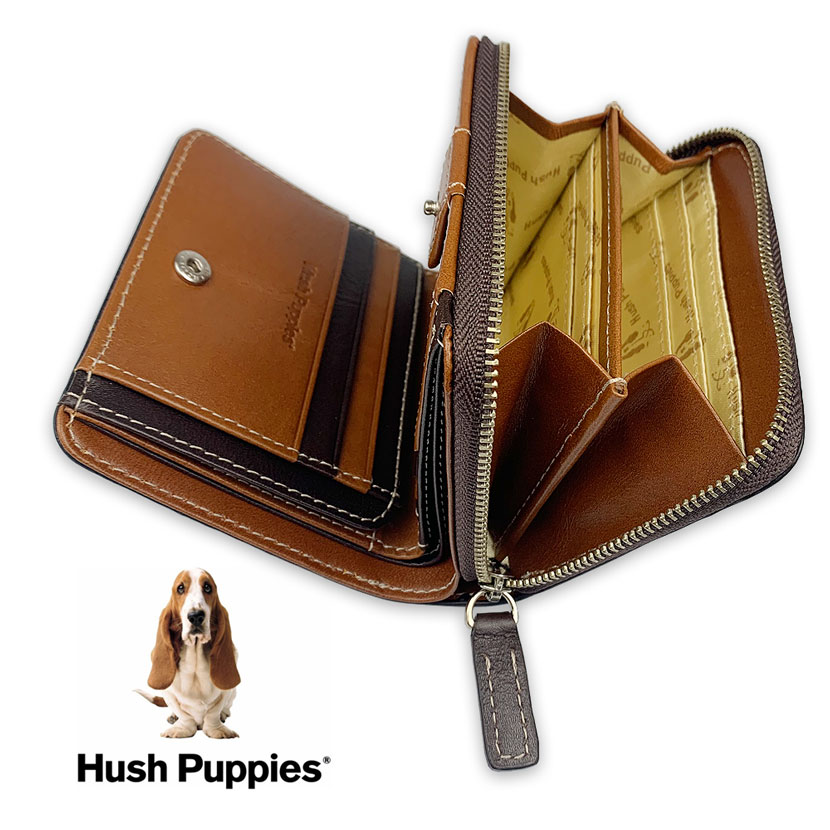 全3色 Hush Puppies ハッシュパピー リアルレザー 二つ折り財布