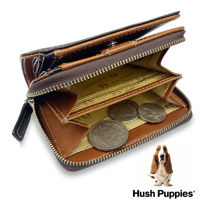 全3色 Hush Puppies ハッシュパピー リアルレザー 二つ折り財布 ...