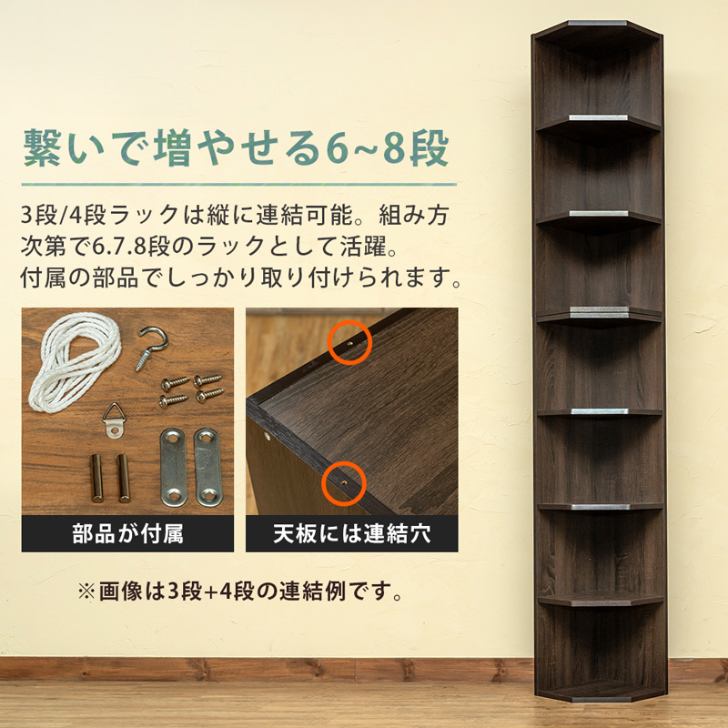 新品　送料無料　コーナーラック　3段　ウォールナット（WAL） コーナーラック3段⁄WALウォールナット⁄WHホワイト : ユキミ家具