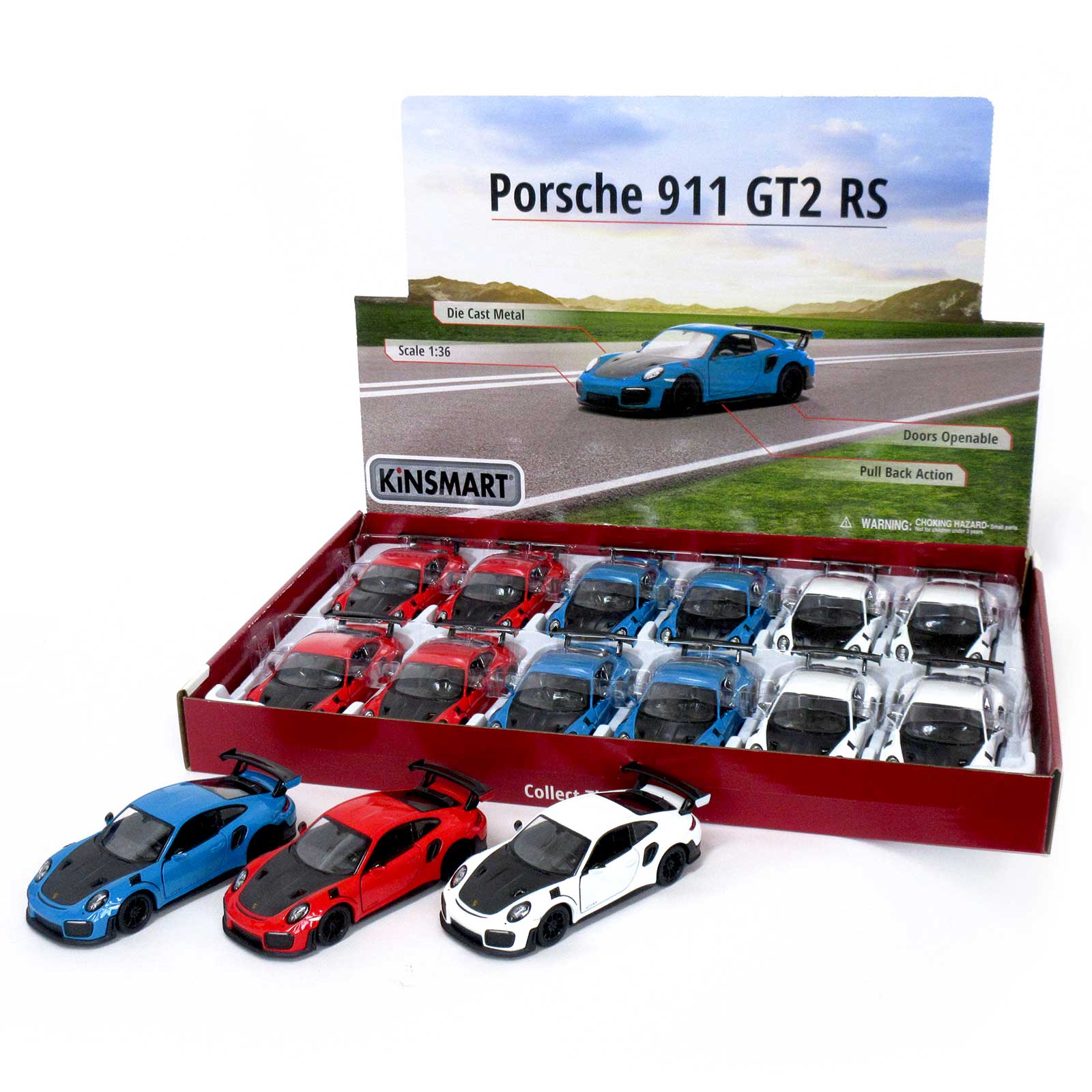 ＜ミニカー＞KiNSMART　ミニカー　1:36　ポルシェ　911　GT2　RS　3色アソート　No.201-704