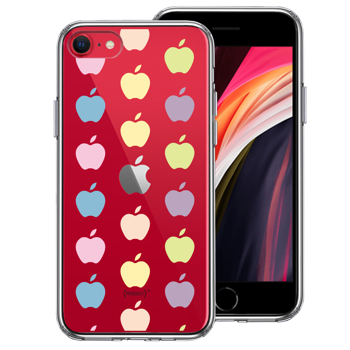 iPhoneSE(第3 第2世代) 側面ソフト 背面ハード ハイブリッド クリア ケース 林檎 りんご apple 水玉