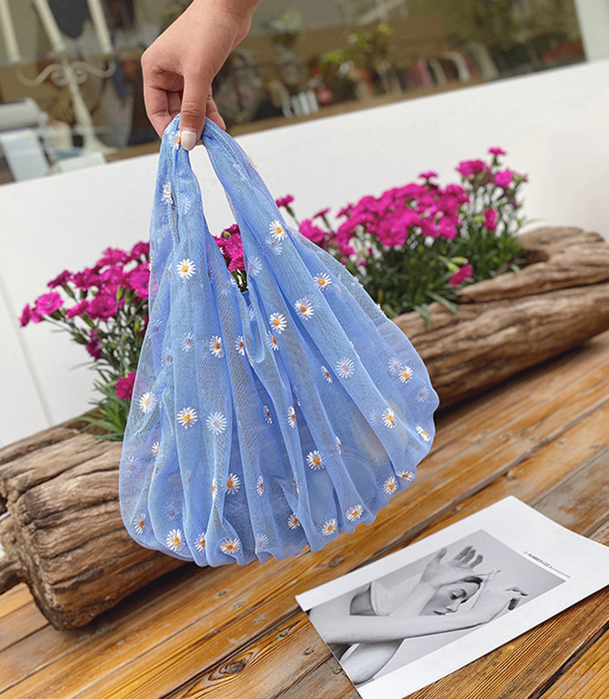 ピンク/青/白 エコバッグ 2021新作 雛菊 刺繍フラワー ins大人気 ハンドバッグ