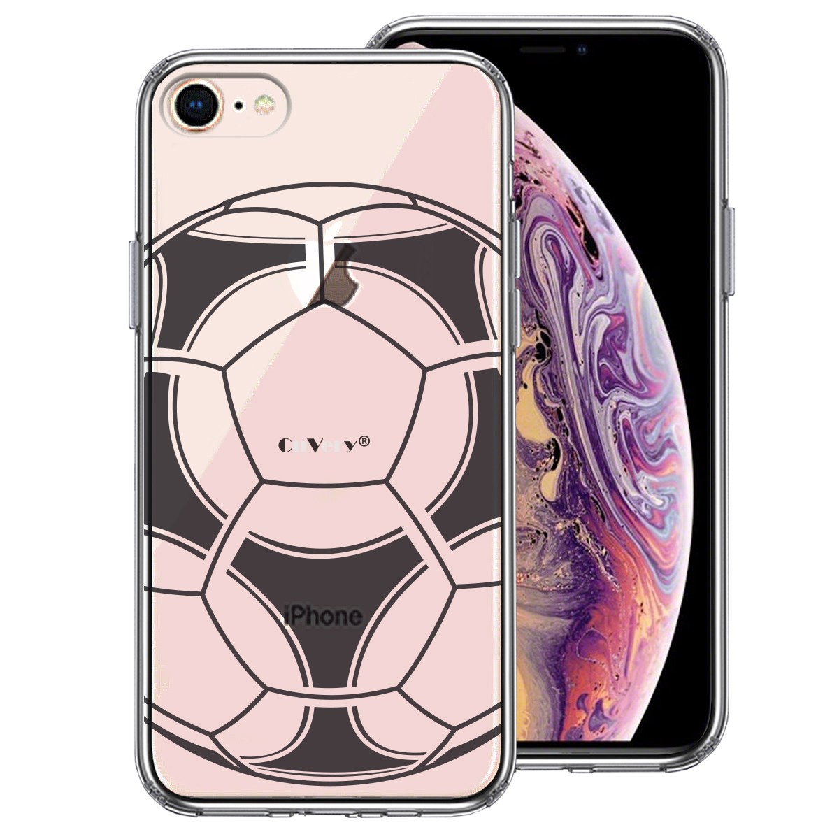 iPhone7 iPhone8 兼用 側面ソフト 背面ハード ハイブリッド クリア ケース サッカーボール I Love Soccer