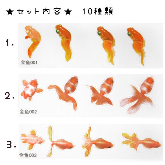 10枚 封入 立体 金魚の封入シール 10種セット 雑貨 ハンドメイド素材のdecofactory ネッシー店 問屋 仕入れ 卸 卸売の専門 仕入れならnetsea