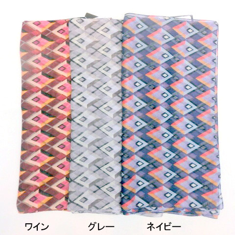 【スカーフ】イタリー製幾何柄ポリエステルロングスカーフ