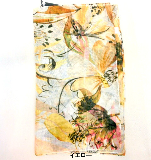【スカーフ】イタリー製ラメ入りトロピカルガーデン柄ポリエステルロングスカーフ