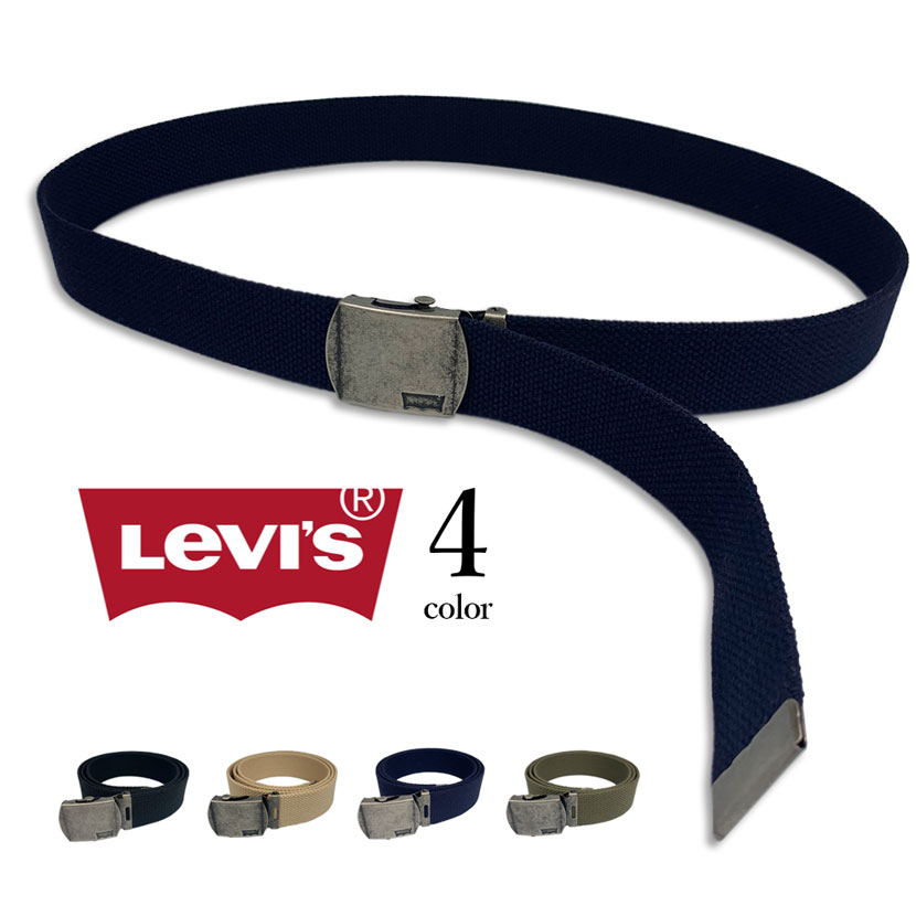 【全4色】日本製 LEVIS リーバイス ロゴ バックル デザインベルト ガチャベルト ミリタリー GIベルト