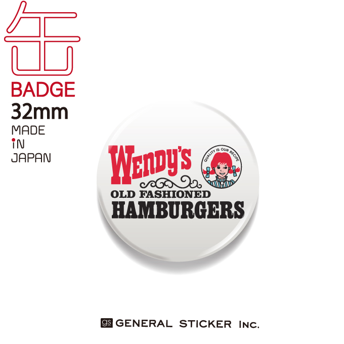 ウェンディーズ 缶バッジ 32mm WHITE ウェンディーちゃん WENDY'S ライセンス商品 WEN025 2020新作