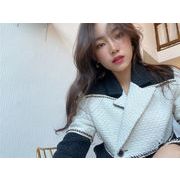 【クーポン使用可能】韓国ファッション ツイード 短いスタイル ラペル ダブルブレスト ヒットカラー