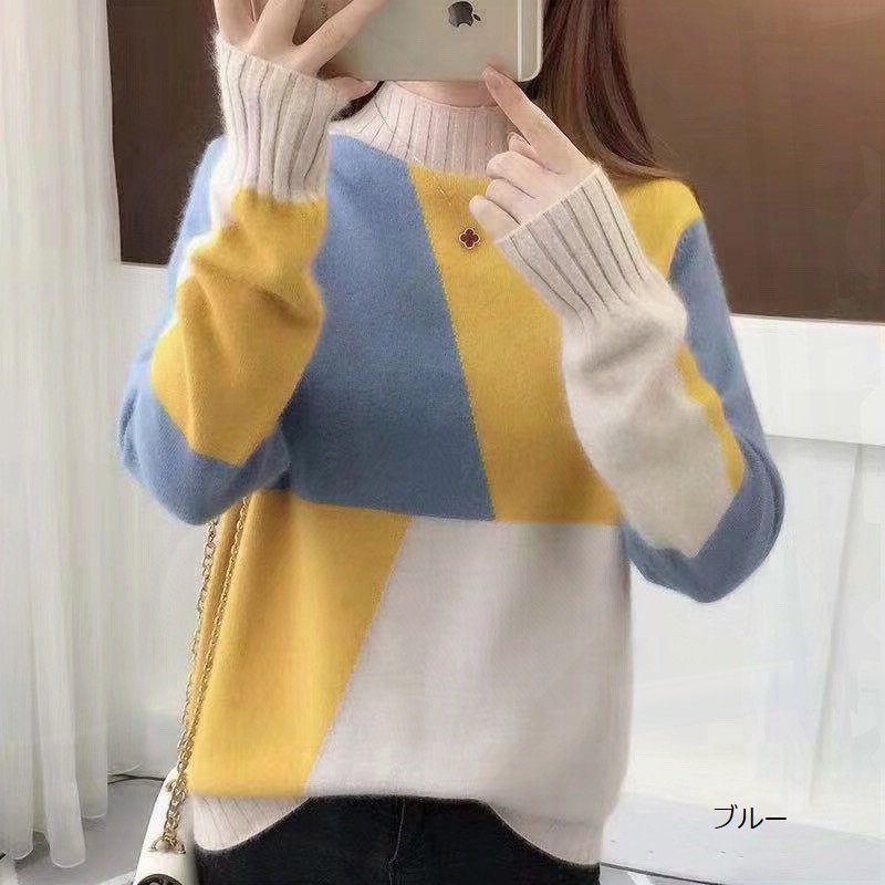 韓国ファッションオシャレ ニット ハーフハイネック切替 トップス 5色 アパレル 株式会社 ハイスター 問屋 仕入れ 卸 卸売の専門 仕入れならnetsea