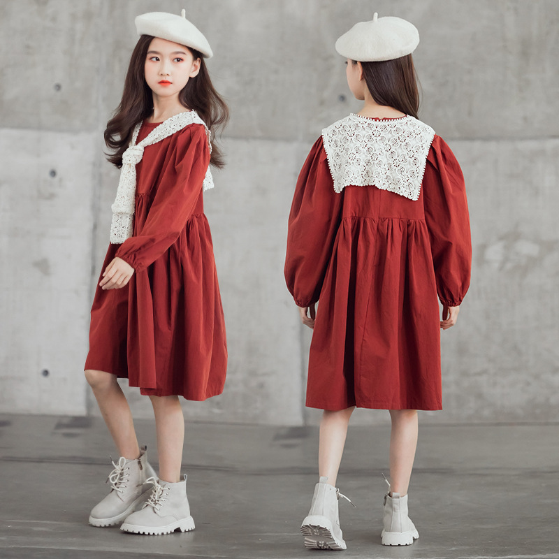 女の子 パフスリーブワンピース 付け襟 長袖 ウォッシュコットン ラウンドネック キッズ 子供服 アパレル ゼットジー 株式会社kids 問屋 仕入れ 卸 卸売の専門 仕入れならnetsea