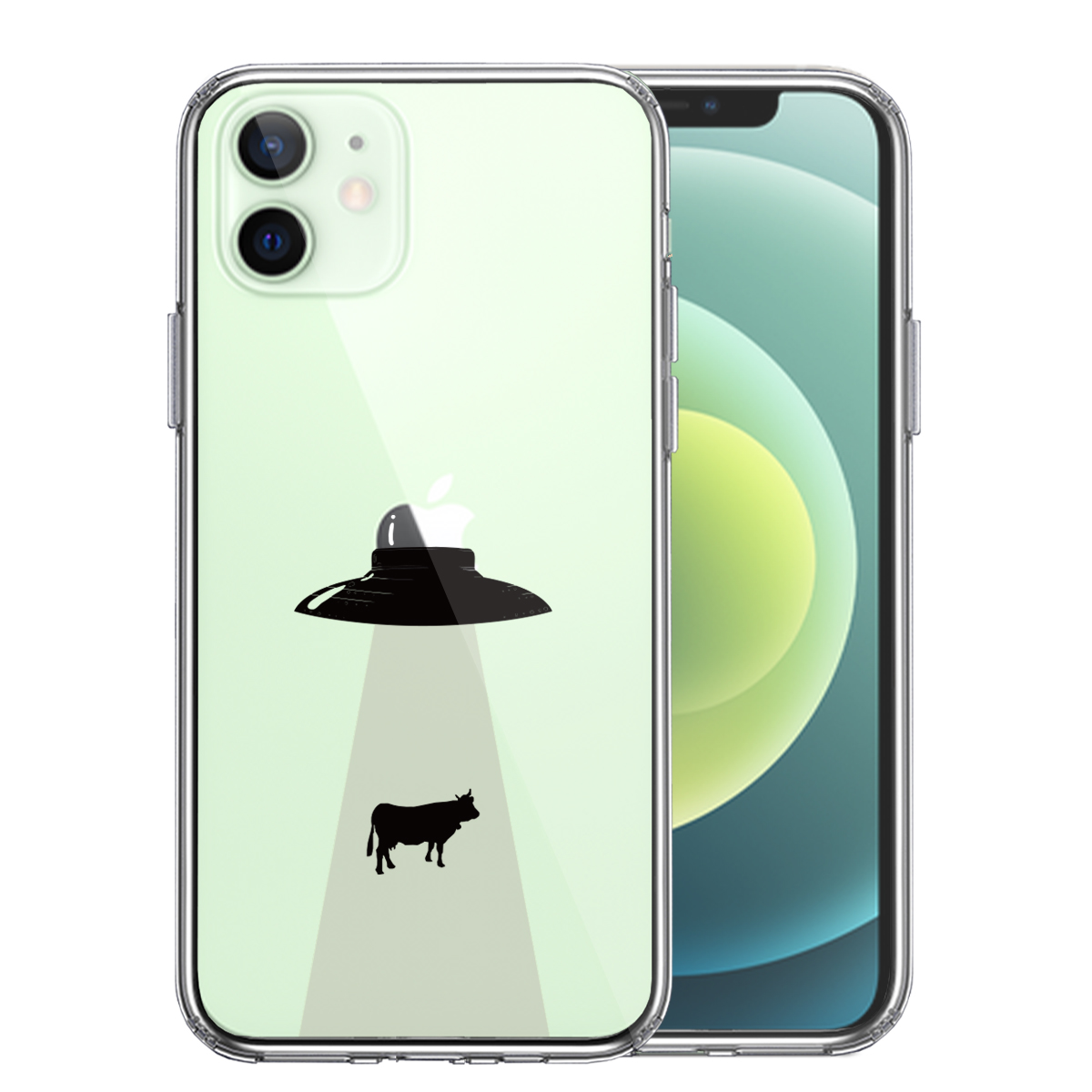 iPhone12 側面ソフト 背面ハード ハイブリッド クリア ケース UFO キャトルミューティレーション