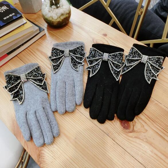 　手袋　リボン　ストーン　キラキラ　レデイース　韓国風　ファッション