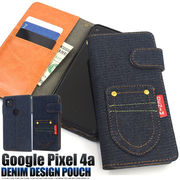 スマホケース 手帳型 Google Pixel 4a用ポケットデニムデザイン手帳型ケース