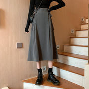 簡単でおしゃれに見える服みつけた！ 春秋 ハイウエスト スカート 韓国スタイル ロング丈 レディース