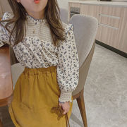 新作 韓国子供服 女の子★ブラウスシャツ 秋 上着 長袖 小花柄 フリル 人気　新品