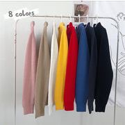 クールなコーディネート 韓国ファッション ハーフハイネック セーター ニットトップス 厚手