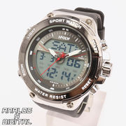 アナデジ デジアナ HPFS9402-SVBK アナログ&デジタル クロノグラフ ダイバーズウォッチ風メンズ腕時計