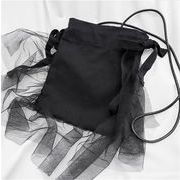 INSスタイル世界的に疲れたデザイン メッシュ 縫付 リボン クロスボディ ストリング ショルダーバッグ