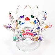 【売切セール品】クリスタルガラス　蓮花台　お皿　大サイズ　ミックスカラー　風水　置物　彫り物