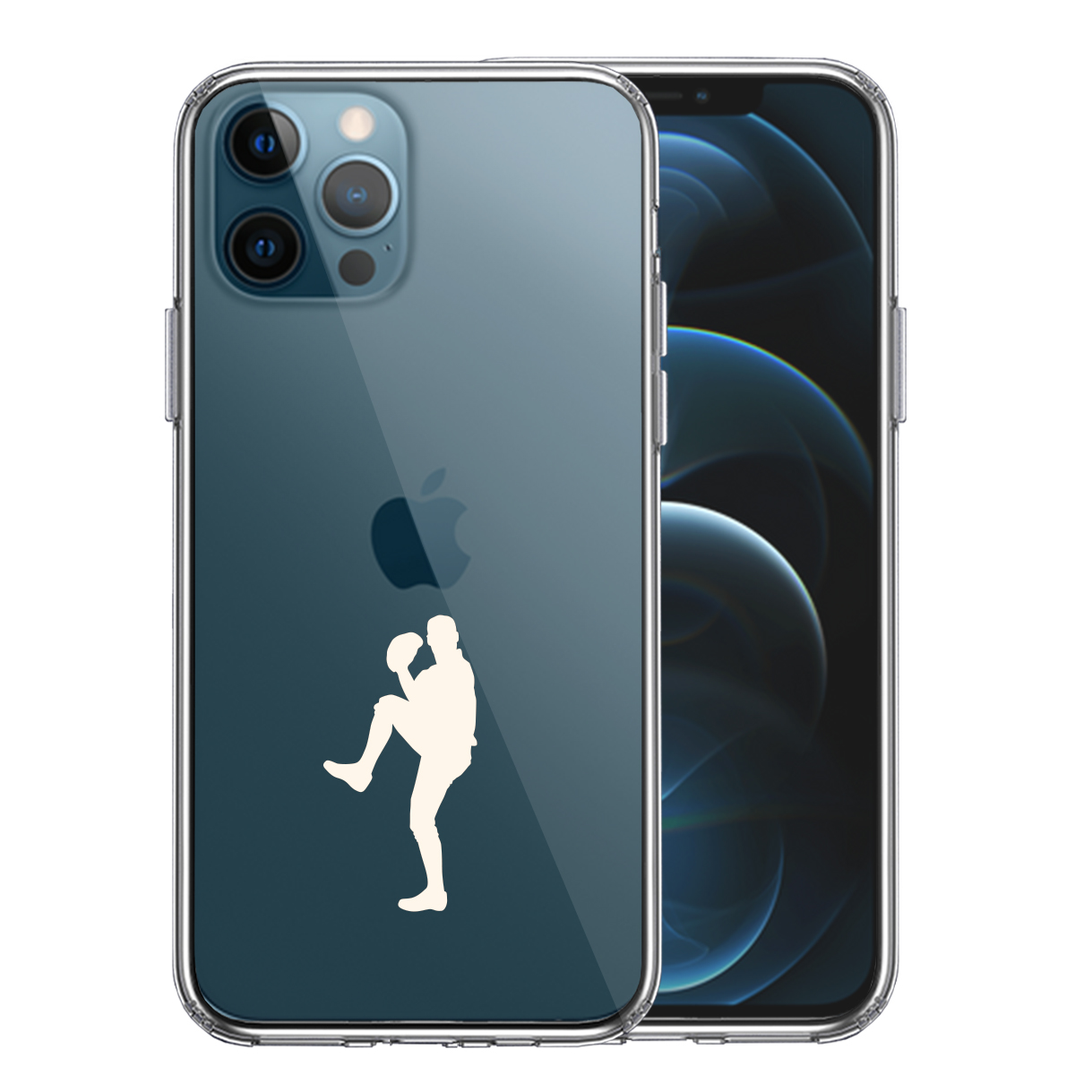 iPhone12 Pro 側面ソフト 背面ハード ハイブリッド クリア ケース 野球 ピッチャー ホワイト