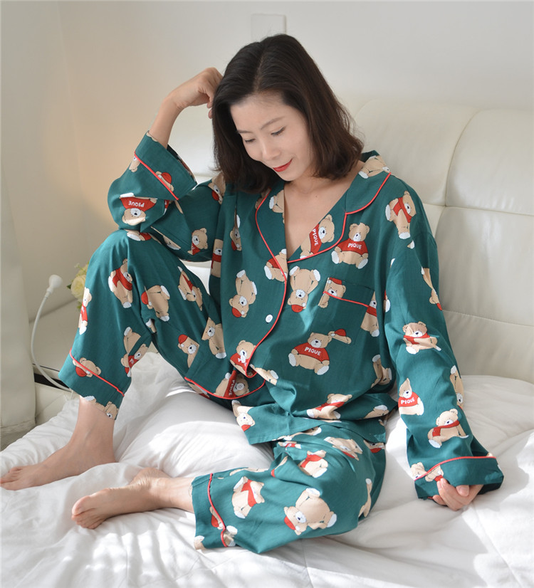 韓国ファッション ゆったりするシャツスタイル パジャマ 長袖 薄いカーディガンホームサービス 2点セット