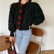 レトロ ゆったりする 短いスタイル 長袖 ニットセーター トップス 麻の花 セーター コート