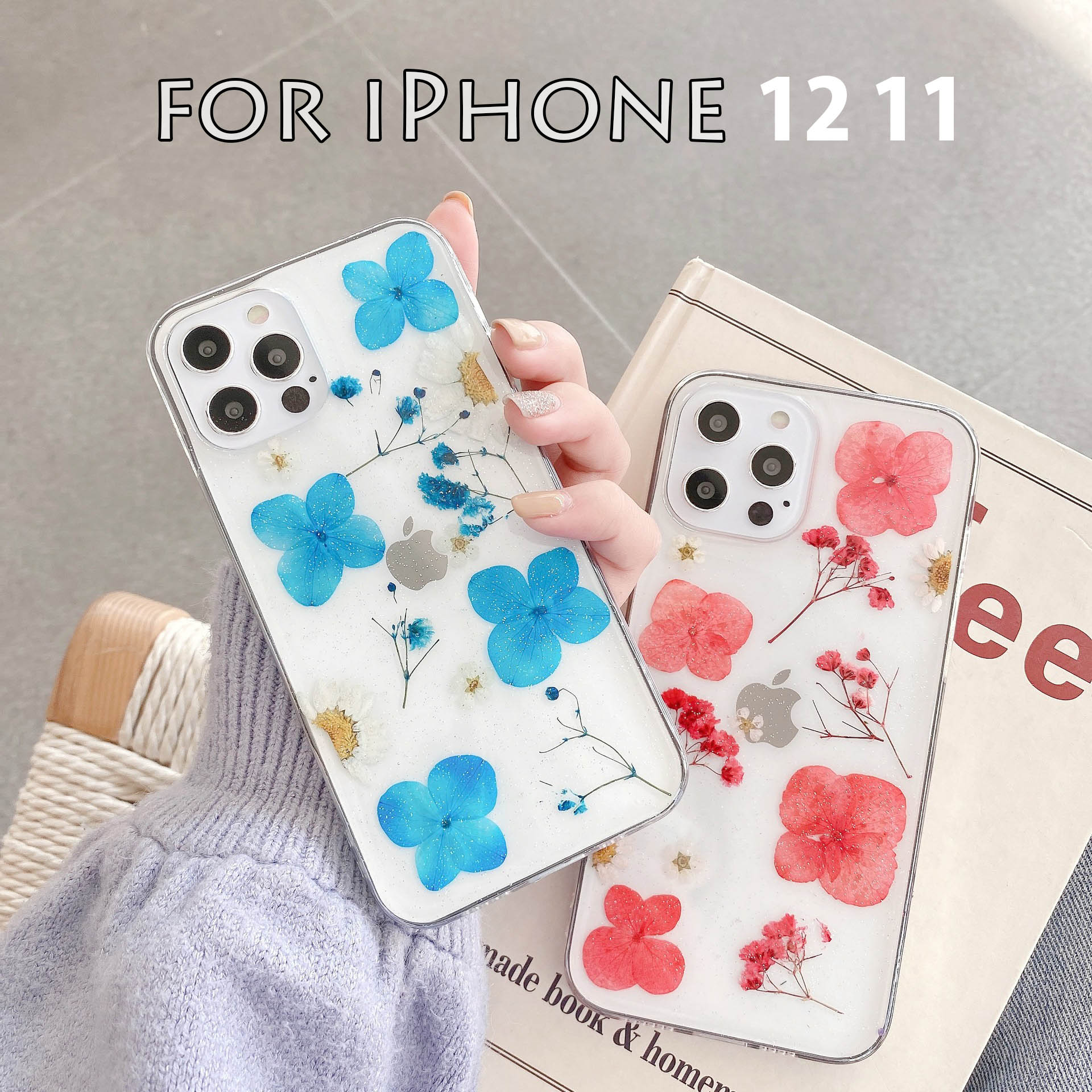2021新作 iPhone 12 11 X pro mini pro max アイフォン ケース  TPU ドライフラワー 花柄 押し花