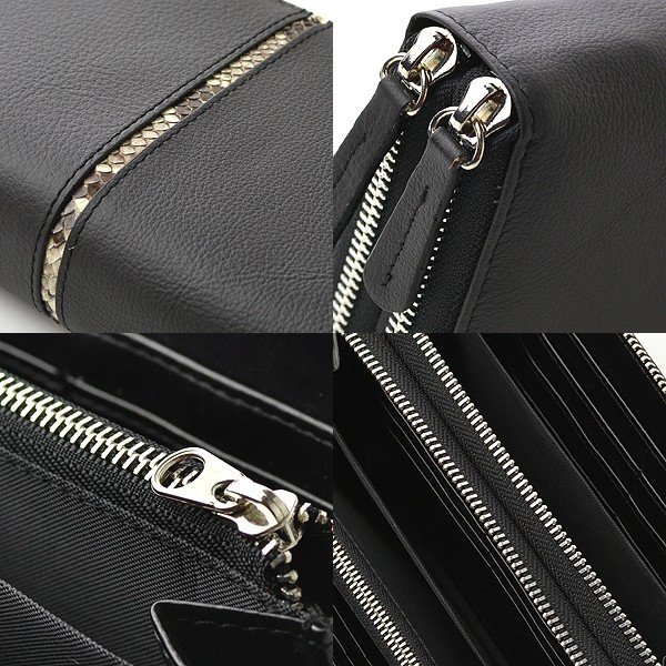 Glanz】牛革×蛇革ダブルファスナー長財布□GH-504□大容量W