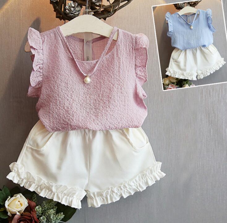 　韓国子供服　可愛いブラウス+短パン　女の子　2点セット　Tシャツ　ブラウス　カジュアル