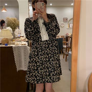 見ていてとても綺麗です 韓国ファッション サマー 花柄 ハイウエスト ミニスカート  長袖 ワンピース