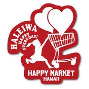 ハレイワハッピーマーケット ステッカー ロゴ レッド HHM055 おしゃれ ハワイ