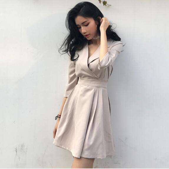 韓国スタイル ｖネックワンピース レディースワンピース お出かけ 2色 着痩せ フレア きれいめ 無地 アパレル 中天国際 株式会社 問屋 仕入れ 卸 卸売の専門 仕入れならnetsea