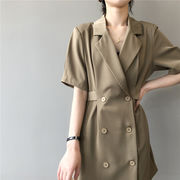 週末に着たい服 自社生産 韓国ファッション 新品 大人気 ワンピース ラペル 半袖 ミニスカート