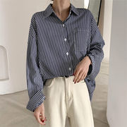 韓国ファッション 百掛け ゆったりする ストライプ シャツ カジュアル 長袖 シャツ スリム BF風 新品 2021