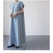 おしゃれに体型カバーが叶う 韓国ファッション 半袖 コットンブレンド ゆったりする ワンピース 大きい裾