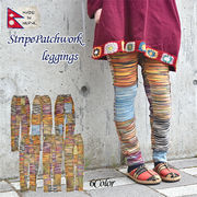ストライプ パッチワーク レギンス ネパール エスニックファッション