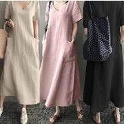 独特なシルエットに魅了される 夏季 Vネック ワンピース スカート 韓国ファッション レディース