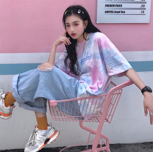 Tシャツ レディース タイダイ柄 半袖 夏 韓国ファッション 原宿系 BF風 ヒップホップ ダンス ストリート風 レディースアパレル 青井屋  |【NETSEA】問屋・卸売・卸・仕入れ専門